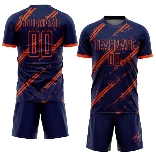 Sublimationsuniform Orange Fußballtrikot Custom Navy Sublimationsuniform Orange Fußballtrikot Custom Navy