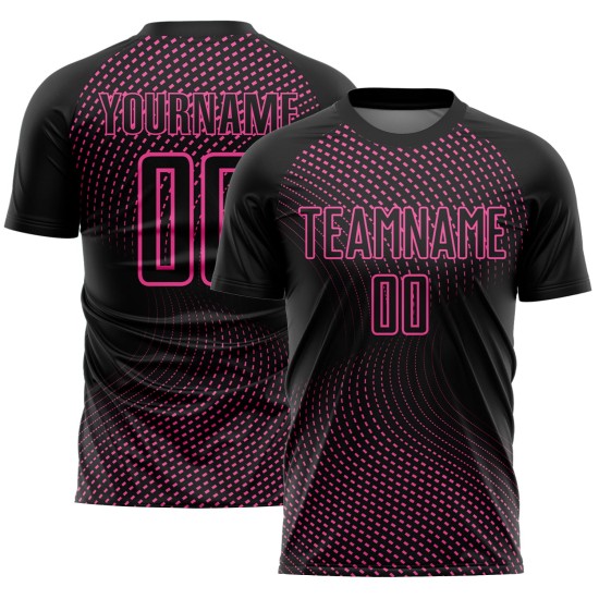 Jersey Custom Schwarz Fußball Uniform Rosa Geometrische Sublimation Linien Jersey Custom Schwarz Fußball Uniform Rosa Geometrische Sublimation Linien