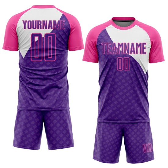 Uniform Linien Fußball Custom Jersey Rosa-Weiß Lila Kurve Sublimation Uniform Linien Fußball Custom Jersey Rosa-Weiß Lila Kurve Sublimation