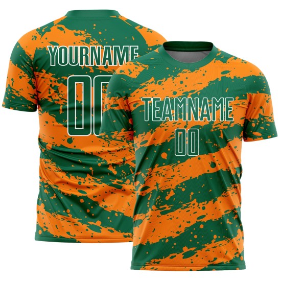 Splash Sublimation Trikot Kelly Uniform Bay Grün Fußball Custom Orange-Weiß Splash Sublimation Trikot Kelly Uniform Bay Grün Fußball Custom Orange-Weiß