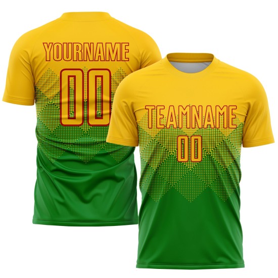 Gras Sublimation Custom Fußball Gold-Rot Grün Uniform Trikot Gras Sublimation Custom Fußball Gold-Rot Grün Uniform Trikot