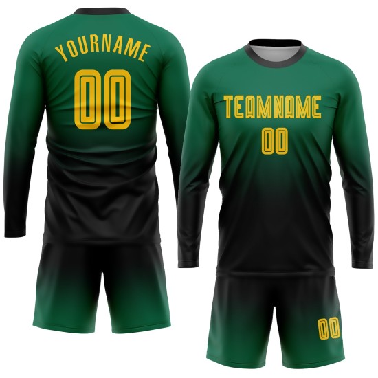 Fade Jersey Custom Fußball Lange Gold-Schwarz Sublimation Grün Mode Uniform Ärmel Kelly