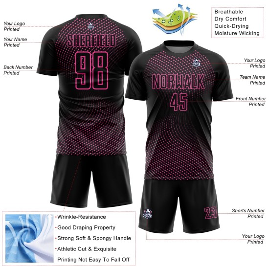Jersey Custom Schwarz Fußball Uniform Rosa Geometrische Sublimation Linien Jersey Custom Schwarz Fußball Uniform Rosa Geometrische Sublimation Linien