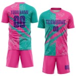 Jersey Fußball Benutzerdefinierte Lila Muster Graffiti Uniform Sublimation Scratch Teal-Pink