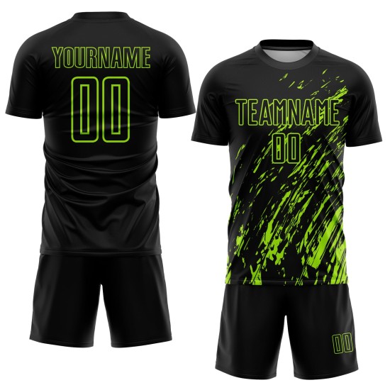 Jersey Custom Schwarz Fußball Neon Uniform Sublimation Grün Jersey Custom Schwarz Fußball Neon Uniform Sublimation Grün