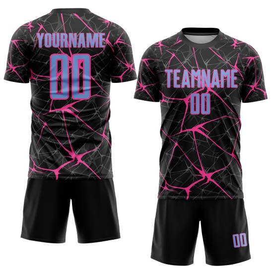Jersey Custom Uniform Blau-Rosa Schwarz Licht Sublimation Fußball Jersey Custom Uniform Blau-Rosa Schwarz Licht Sublimation Fußball