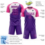 Uniform Linien Fußball Custom Jersey Rosa-Weiß Lila Kurve Sublimation Uniform Linien Fußball Custom Jersey Rosa-Weiß Lila Kurve Sublimation