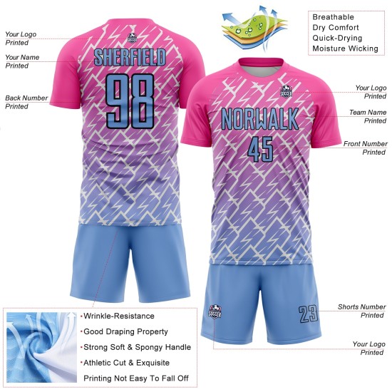 Benutzerdefinierte blau-schwarz Licht Trikot Uniform Sublimation Fußball Blitz Pink Benutzerdefinierte blau-schwarz Licht Trikot Uniform Sublimation Fußball Blitz Pink