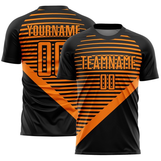 Schwarz Custom Uniform Sublimation Fußball Streifen Jersey Bay Orange Schwarz Custom Uniform Sublimation Fußball Streifen Jersey Bay Orange