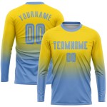 Uniform Fade Sleeve Lange Custom Blau Fußball Licht Jersey Mode Gold Sublimation Uniform Fade Sleeve Lange Custom Blau Fußball Licht Jersey Mode Gold Sublimation