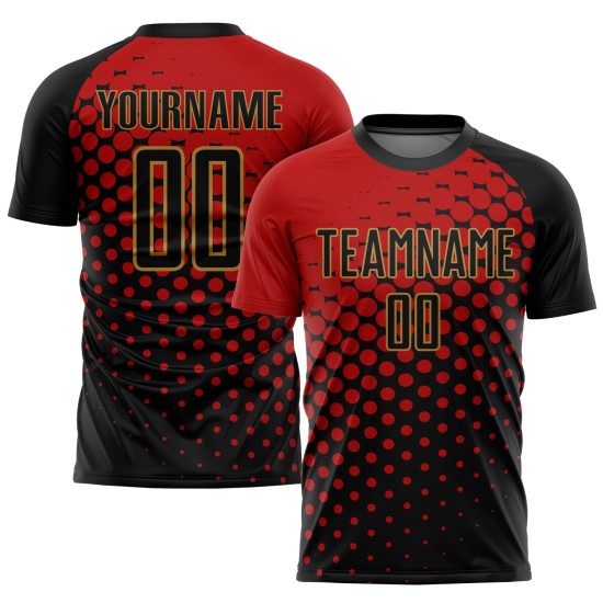 Sublimation Uniform Rot Gold Fußball Jersey Schwarz-Old Custom