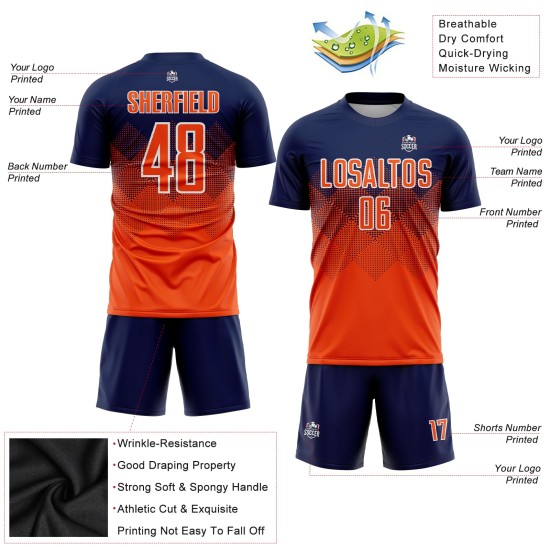 Navy Sublimation Jersey Uniform Custom Orange-Weiß Fußball