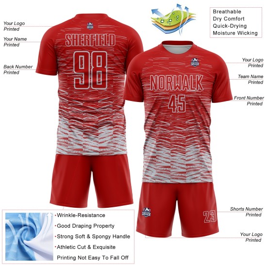 Sublimation Silber-Weiß Rot Jersey Uniform Linie Custom Fußball Sublimation Silber-Weiß Rot Jersey Uniform Linie Custom Fußball
