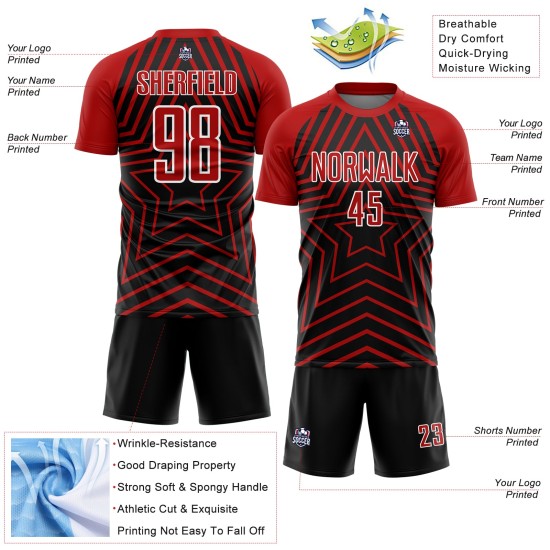 Stars Soccer Schwarz Sublimation Trikot Uniform Rot-Weiß Custom Stars Soccer Schwarz Sublimation Trikot Uniform Rot-Weiß Custom