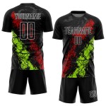 Jersey Sublimation Splatter Art Schwarz Uniform Tropfend Grün Rot-Neon Fußball Custom Jersey Sublimation Splatter Art Schwarz Uniform Tropfend Grün Rot-Neon Fußball Custom