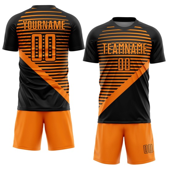 Schwarz Custom Uniform Sublimation Fußball Streifen Jersey Bay Orange Schwarz Custom Uniform Sublimation Fußball Streifen Jersey Bay Orange