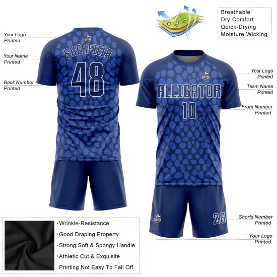 Navy Royal Jersey Sublimation Uniform Custom Fußball Weiß