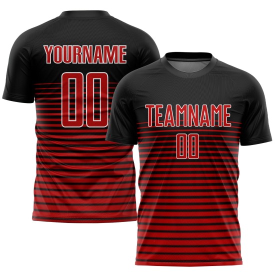 Schwarz-Rot-Weiß-Trikot Sublimation Custom Fußballuniform Schwarz-Rot-Weiß-Trikot Sublimation Custom Fußballuniform