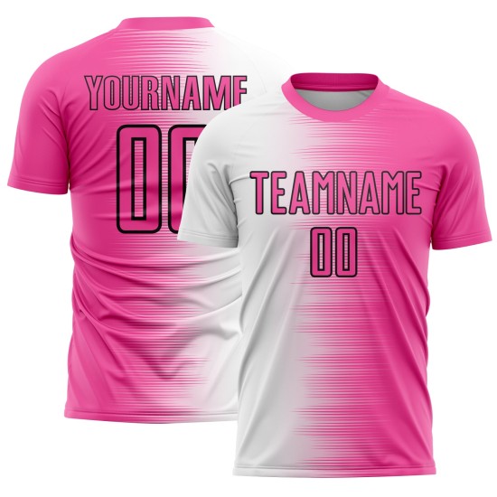 Benutzerdefinierte Uniform Sublimation Fußball Linie Gradient Weiß-Schwarz Jersey Rosa Benutzerdefinierte Uniform Sublimation Fußball Linie Gradient Weiß-Schwarz Jersey Rosa