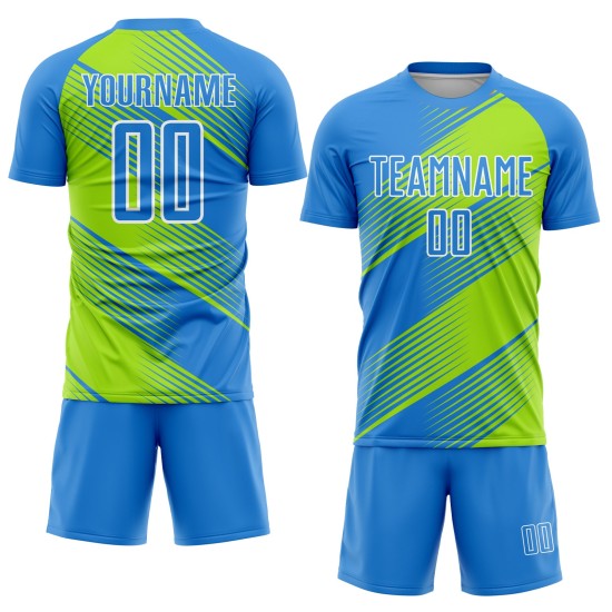 Sublimation Uniform Grün-Weiß Fußball Neon Powder Line Trikot Blau Custom Sublimation Uniform Grün-Weiß Fußball Neon Powder Line Trikot Blau Custom