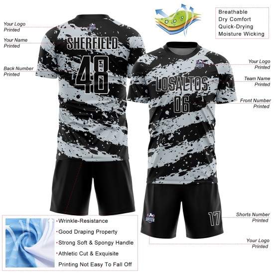 Sublimation Grau-Weiß Schwarz Jersey Fußball Custom Splash Light Uniform Sublimation Grau-Weiß Schwarz Jersey Fußball Custom Splash Light Uniform