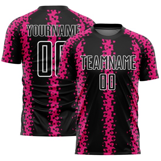 Geometrische Schwarz Custom Jersey Uniform Fußball Rosa-Weiß Heiße Abstrakte Muster Sublimation Geometrische Schwarz Custom Jersey Uniform Fußball Rosa-Weiß Heiße Abstrakte Muster Sublimation