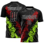 Jersey Sublimation Splatter Art Schwarz Uniform Tropfend Grün Rot-Neon Fußball Custom Jersey Sublimation Splatter Art Schwarz Uniform Tropfend Grün Rot-Neon Fußball Custom