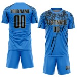 Benutzerdefinierte Sublimation Fußballuniform Pulver Gold Jersey Blau Schwarz-Alt