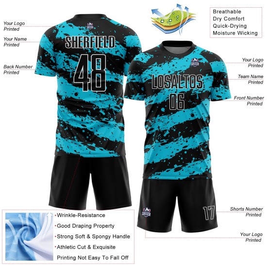 Sublimation Splash Uniform Lakes Blau-Weiß Custom Jersey Schwarz Fußball Sublimation Splash Uniform Lakes Blau-Weiß Custom Jersey Schwarz Fußball