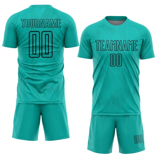 Aqua Fußball Jersey Custom Schwarz Formen Geometrische Uniform Sublimation Aqua Fußball Jersey Custom Schwarz Formen Geometrische Uniform Sublimation