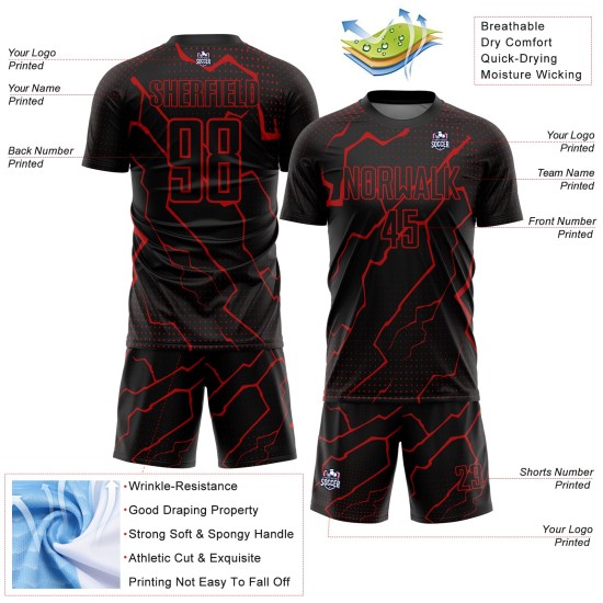 Schwarze Sublimation Fußball Rot Uniform Lightning Custom Jersey Schwarze Sublimation Fußball Rot Uniform Lightning Custom Jersey