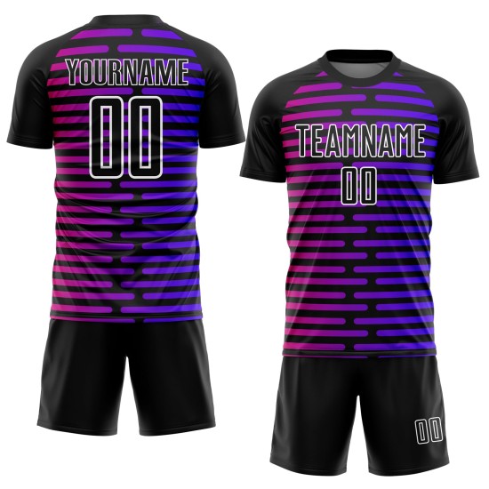 Uniform Sublimation Schwarze Linien Jersey Benutzerdefinierte Lila-Rosa Fußball Uniform Sublimation Schwarze Linien Jersey Benutzerdefinierte Lila-Rosa Fußball