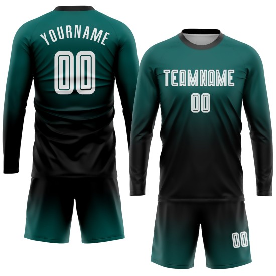 Green Midnight Custom Langarm Fade Fashion Uniform Sublimation Weiß-Schwarz Fußballtrikot Green Midnight Custom Langarm Fade Fashion Uniform Sublimation Weiß-Schwarz Fußballtrikot