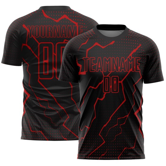 Schwarze Sublimation Fußball Rot Uniform Lightning Custom Jersey Schwarze Sublimation Fußball Rot Uniform Lightning Custom Jersey
