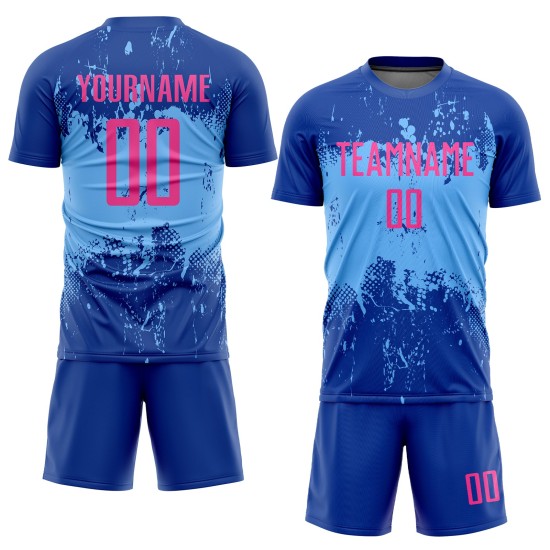Rosa-Hellblau Fußballuniform Royal Sublimation Jersey Custom Rosa-Hellblau Fußballuniform Royal Sublimation Jersey Custom
