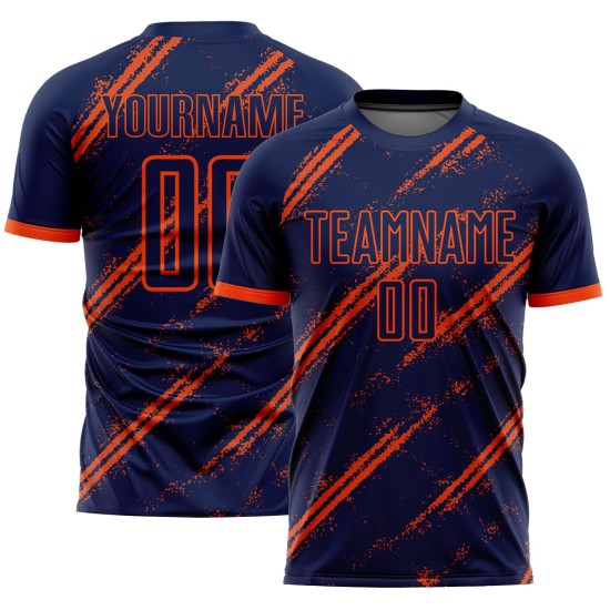 Sublimationsuniform Orange Fußballtrikot Custom Navy Sublimationsuniform Orange Fußballtrikot Custom Navy
