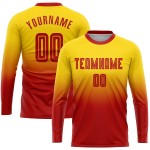 Sublimation Red Fade Fußball Uniform Langarm Mode Jersey Custom Gold Sublimation Red Fade Fußball Uniform Langarm Mode Jersey Custom Gold