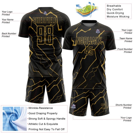 Alte benutzerdefinierte Lightning Gold Sublimation Jersey Uniform schwarz Fußball Alte benutzerdefinierte Lightning Gold Sublimation Jersey Uniform schwarz Fußball