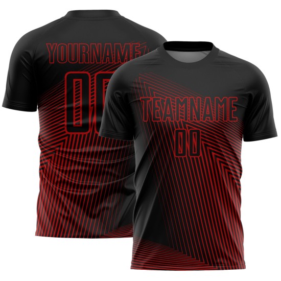 Rot Sublimation Jersey Custom Uniform Schwarz Linien Fußball Rot Sublimation Jersey Custom Uniform Schwarz Linien Fußball