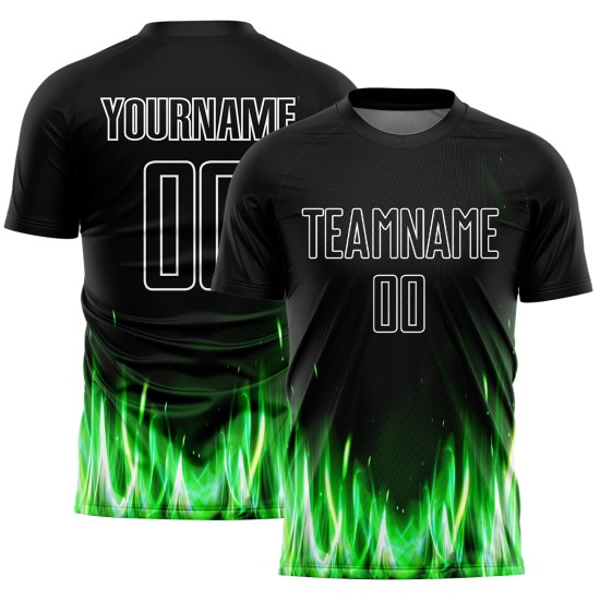Fußballuniform Flammentrikot Sublimation Weiß Schwarz Custom Fußballuniform Flammentrikot Sublimation Weiß Schwarz Custom
