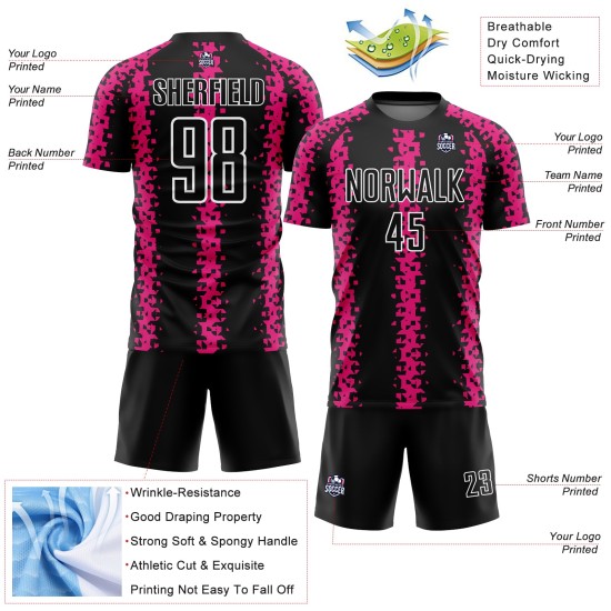 Geometrische Schwarz Custom Jersey Uniform Fußball Rosa-Weiß Heiße Abstrakte Muster Sublimation Geometrische Schwarz Custom Jersey Uniform Fußball Rosa-Weiß Heiße Abstrakte Muster Sublimation
