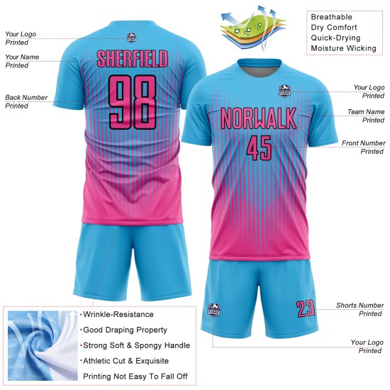 Custom Jersey Sublimation Rosa-Schwarz Blau Uniform Linien Fußball Himmel Custom Jersey Sublimation Rosa-Schwarz Blau Uniform Linien Fußball Himmel