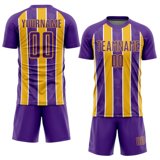 Fußball Sublimation Jersey Custom Gold-Weiß Uniform Streifen Lila Fußball Sublimation Jersey Custom Gold-Weiß Uniform Streifen Lila