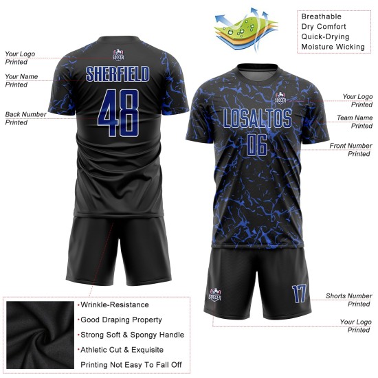 Fußball Schwarz Royal-Weiß Trikot Uniform Sublimation Custom Fußball Schwarz Royal-Weiß Trikot Uniform Sublimation Custom