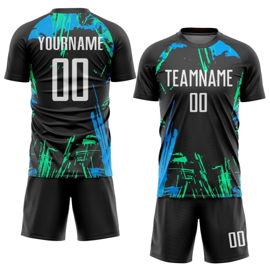 Weißlicht-Sublimationstrikot Uniform Blau Schwarz Custom Soccer Weißlicht-Sublimationstrikot Uniform Blau Schwarz Custom Soccer
