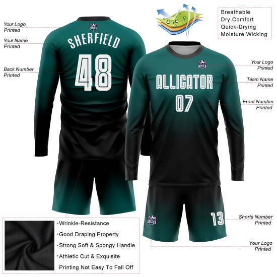 Green Midnight Custom Langarm Fade Fashion Uniform Sublimation Weiß-Schwarz Fußballtrikot Green Midnight Custom Langarm Fade Fashion Uniform Sublimation Weiß-Schwarz Fußballtrikot