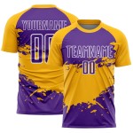 Sublimation Splash Custom Lila Fußball Gold-Weiß Uniform Trikot Sublimation Splash Custom Lila Fußball Gold-Weiß Uniform Trikot