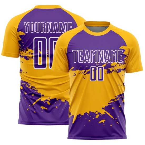 Sublimation Splash Custom Lila Fußball Gold-Weiß Uniform Trikot Sublimation Splash Custom Lila Fußball Gold-Weiß Uniform Trikot