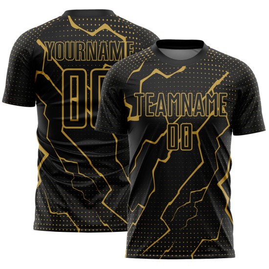 Alte benutzerdefinierte Lightning Gold Sublimation Jersey Uniform schwarz Fußball Alte benutzerdefinierte Lightning Gold Sublimation Jersey Uniform schwarz Fußball
