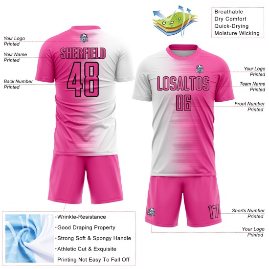 Benutzerdefinierte Uniform Sublimation Fußball Linie Gradient Weiß-Schwarz Jersey Rosa Benutzerdefinierte Uniform Sublimation Fußball Linie Gradient Weiß-Schwarz Jersey Rosa